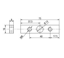 Threaded plate for hinge H955, 75x16x8 mm- 2x M8