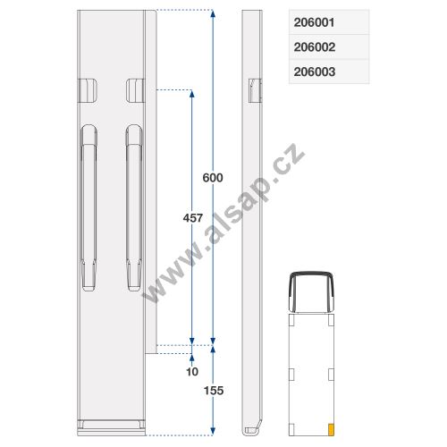 Rear right kinnegrip post ZN, 400 - 1000 mm