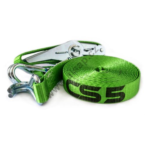25 mm Lashing Strap, Ratchet WTR 800, Hook 002, 0.5+4.5m, Neon Green RAL6018 - logo CS5 (1)
