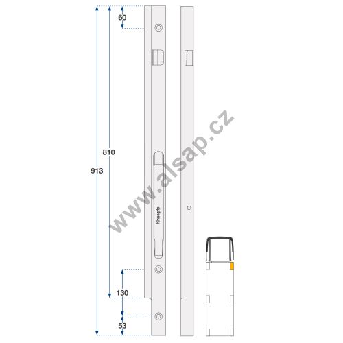 Front right kinnegrip strut, + holes for M10 screws, 400 - 1000 mm