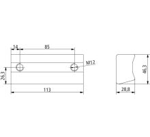 Threaded plate for hinge, 113x46mm, 2xM12x85mm, aluminium (1)