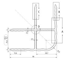 Corner profile for the box, 25mm panel, 66 x 66 mm, Wave, anodised (2)