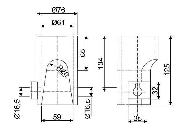 Pouzdro o 60mm - 5t, přední levé, pro kolík 16mm