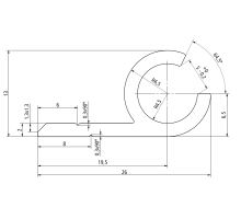 Cedar strip for sail and tents, AL, h=13mm, b=26mm, o=9mm, l= 3000 - 6000 mm (1)