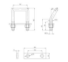 U-shaped lashing ring 2 t, O10 mm, for 70/90 mm aluminium profile