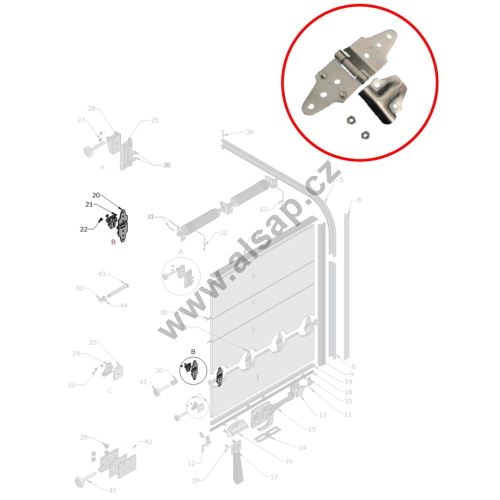 B= 20, 21, 22 - Stainless steel complete hinge - FIT roller blind