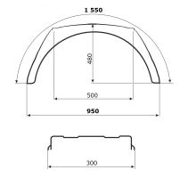Flat-top plastic mudguard WL (white line), from 260 to 550 mm, DOMAR DK31 (4)