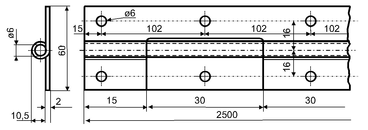 Pant klavírový 60x2500mm, nerez, nerezový čep