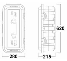 Bedna na hasicí přístroj HP 6kg - 620x280x215 mm, plast, červeno / černá, BAWER (1)
