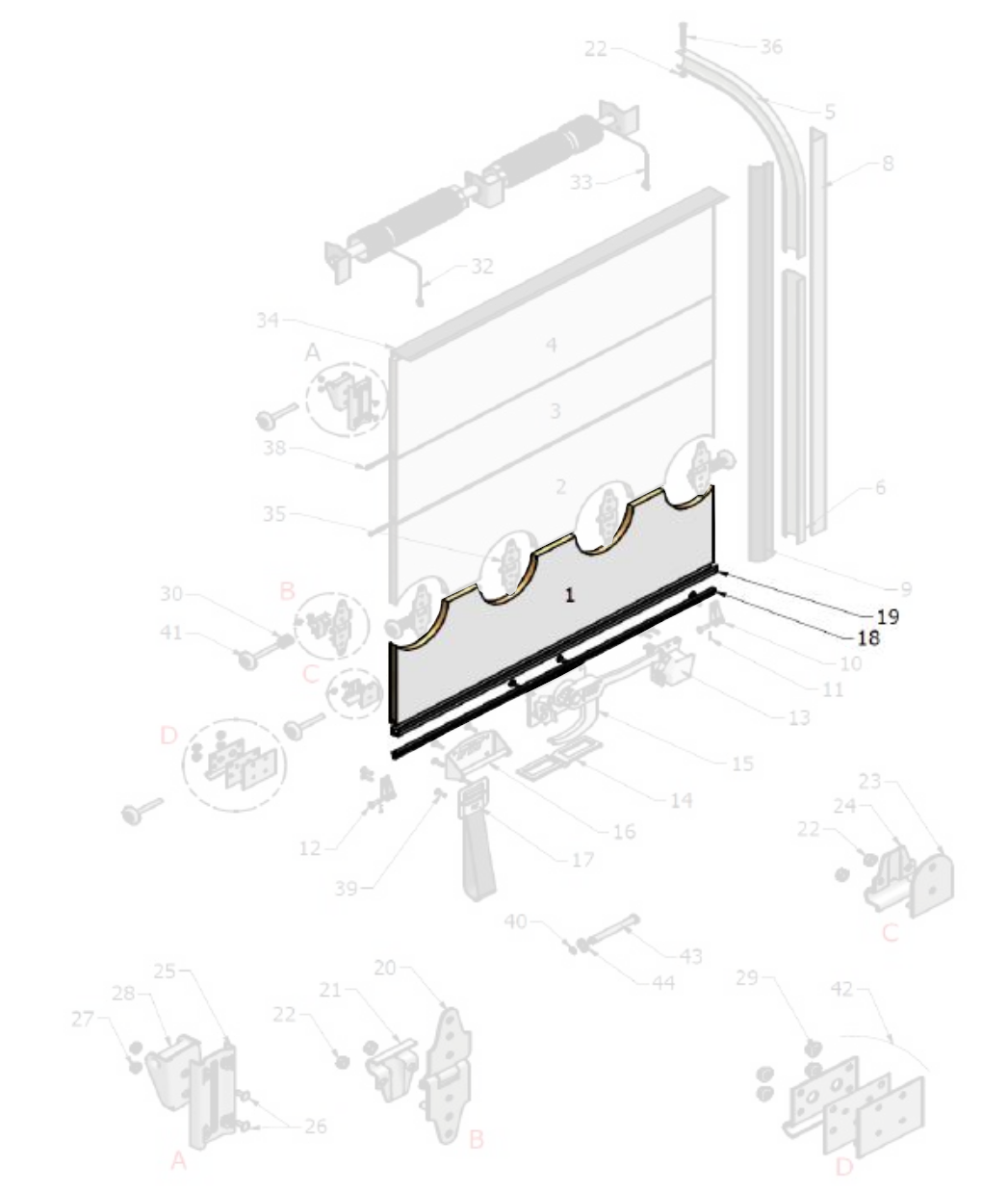 1, 18, 19 - spodní lamela s těsněním, l= 2440mm, fit roleta