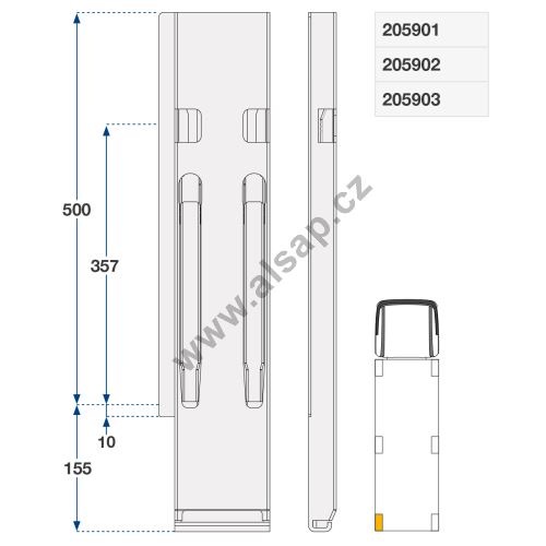 Rear left kinnegrip column ZN, 400 - 1000 mm
