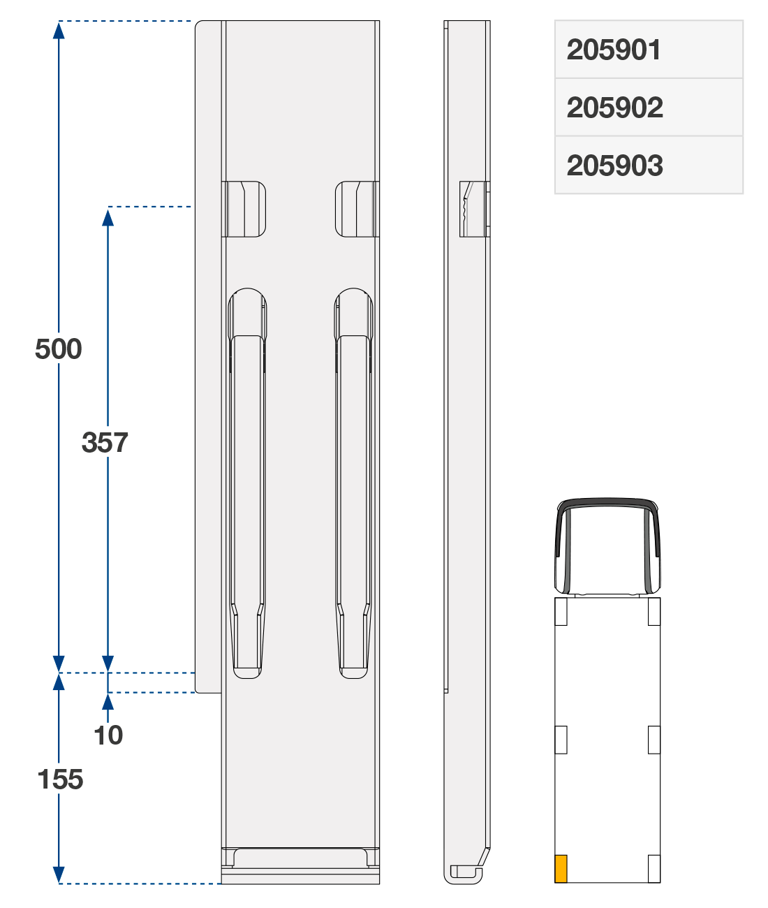 Sloupek zadní kinnegrip 500/120 mm zl