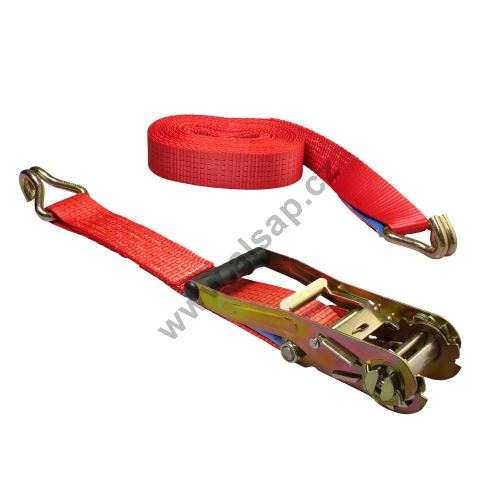 Lashing strap 50mm, 5035 ratchet R50E1, hook 5002, red, from 6 to 10 m