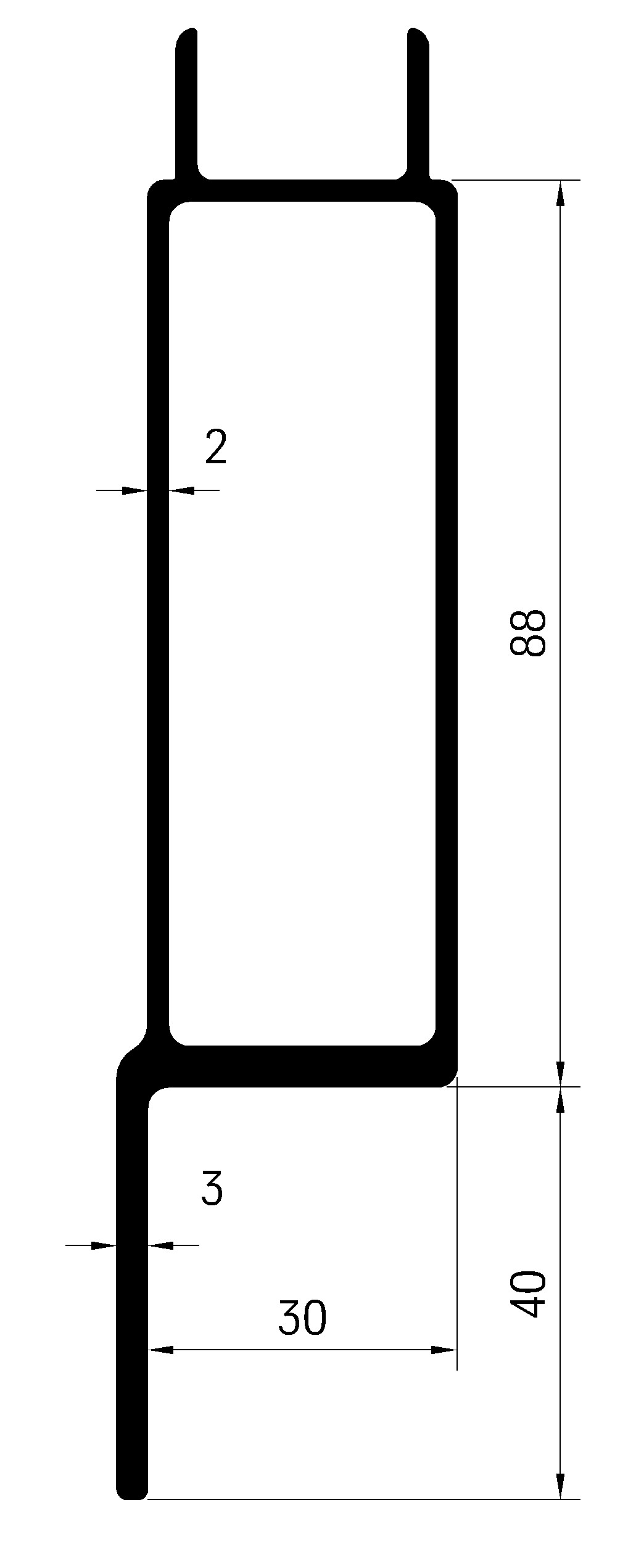 Profil bočnice sklápěče spodní 30x88mm