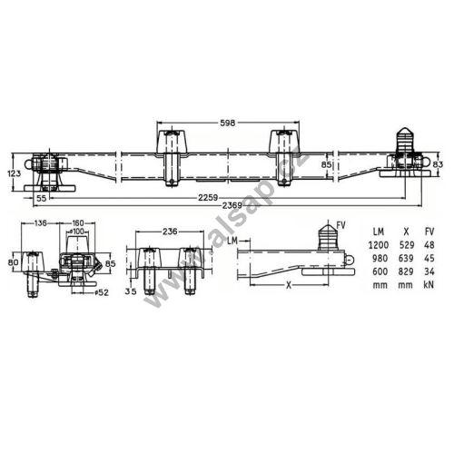 160x85 interchangeable container beam with holes, with brackets with rollers