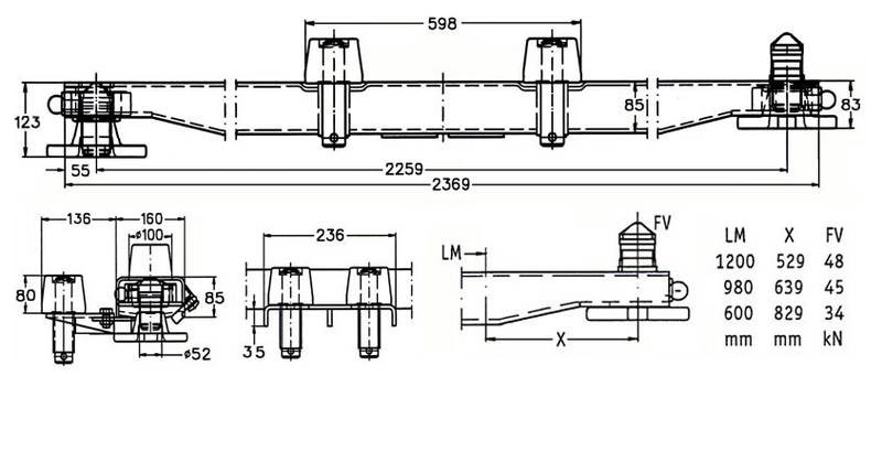 Nosník výměnné nástavby 160x85 s dírami, s držáky s rolnami