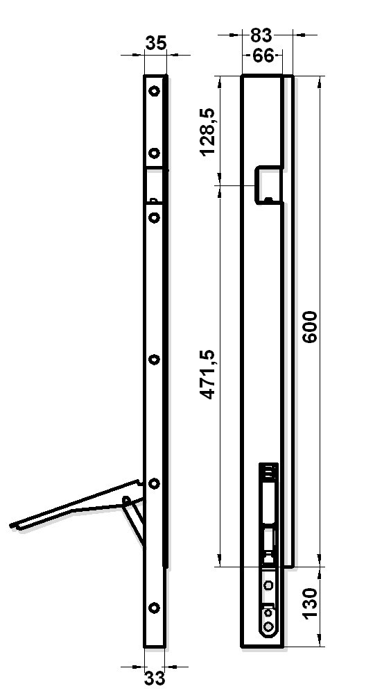 Sloupek přední L BB10 600/ mm