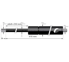 Push-type gas spring 10/21, stroke 250mm, length: 555-610mm, M8 threads