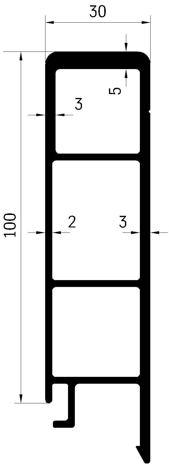 Profil bočnice sklápěče horní 100x30 mm