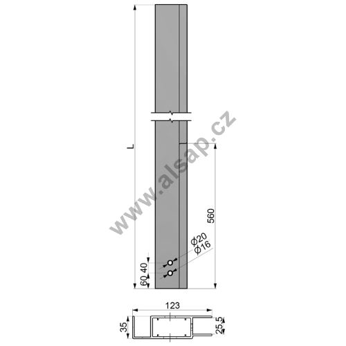 Column PL 2500, 65/123 x 35mm + plank holders, anodized, milled ALSAP