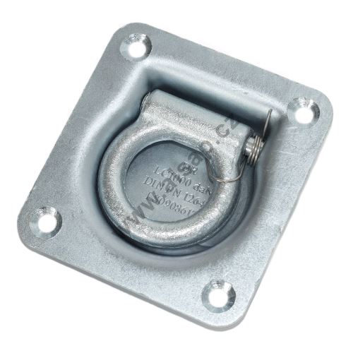 Square fastening eye, 1250 kg, 95 × 102 × 21 mm, with spring, electroplated zinc coating
