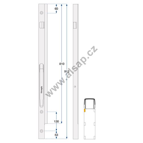 Front left kinnegrip post, + holes for M10 screws, 400 - 1000 mm