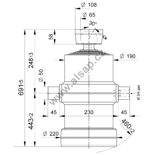 Hydraulic cylinder type S, 2950/6/248  L1=691 mm, 20t, 180 bar