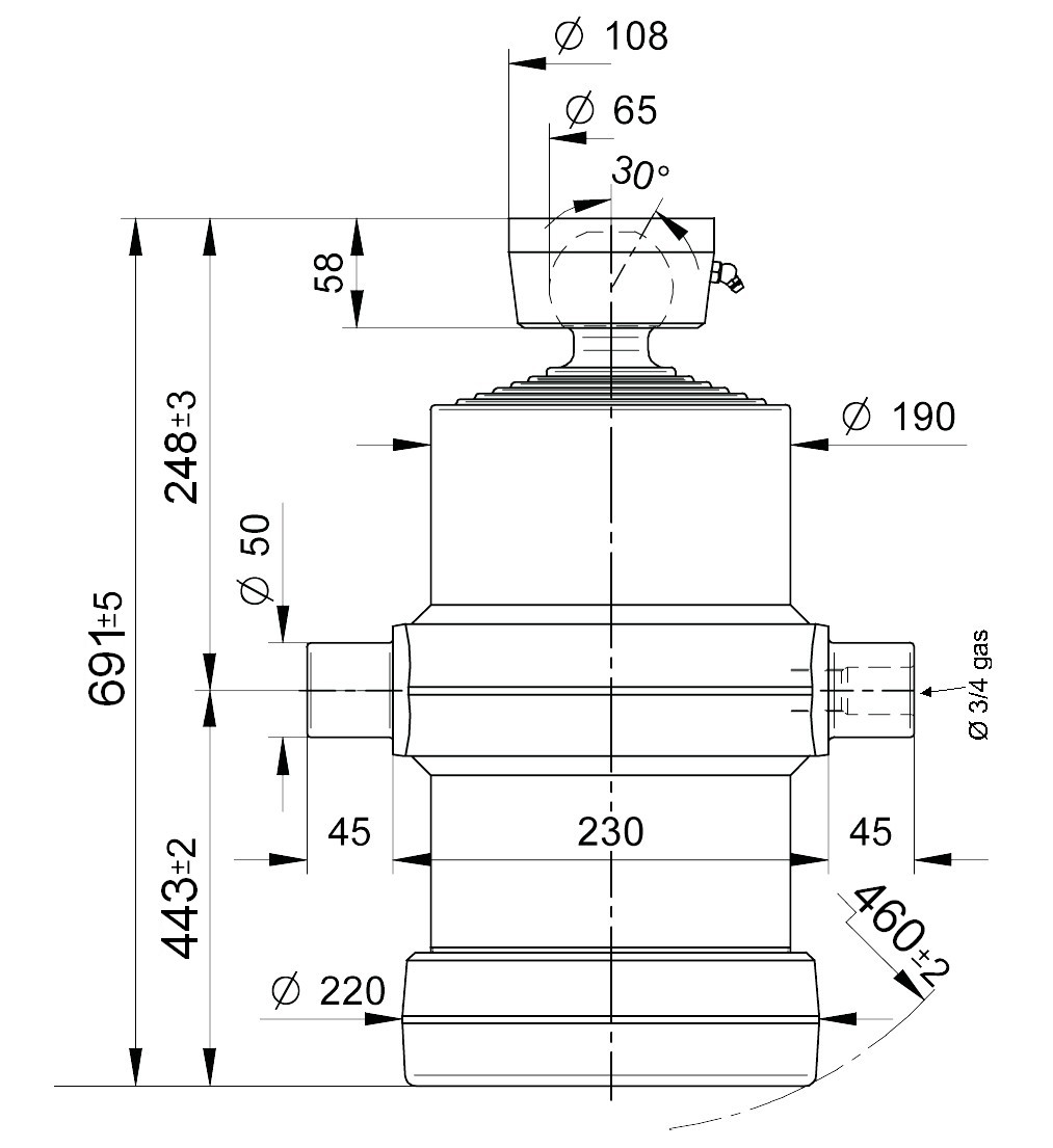 Hydraulický válec typ S, 2950/6/248  L1=691 mm, 20t, 180 bar