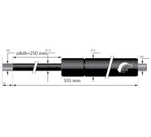 Push-type gas spring 10/21, stroke 250mm, length: 555-610mm, M8 threads