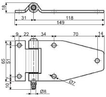 Side door hinge 149mm, stainless steel