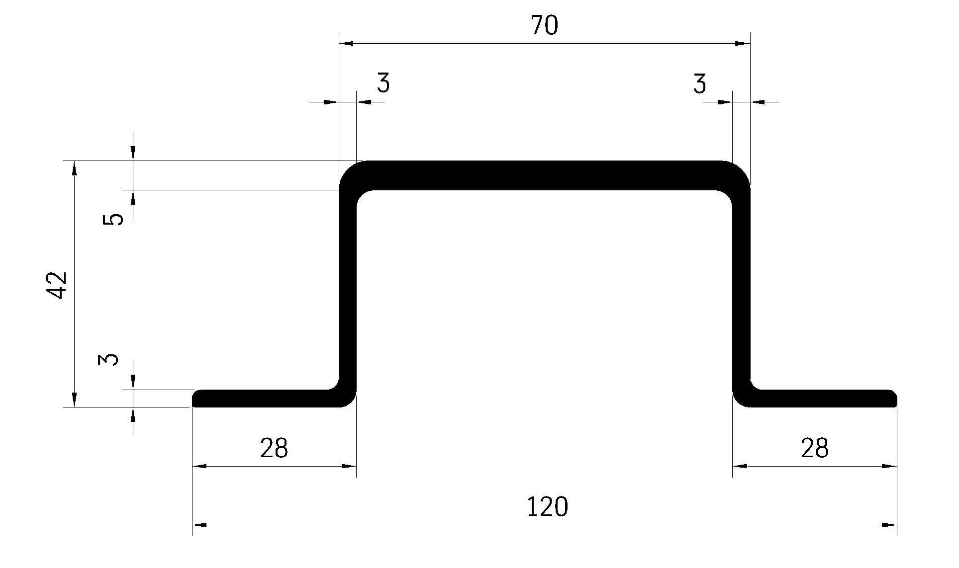 Profil omega 120x42mm, elox