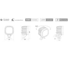 Work light 12 LED 5400 lm / 62W, W130 - diffused, black aluminum with bracket, 110 x 110 m (1)