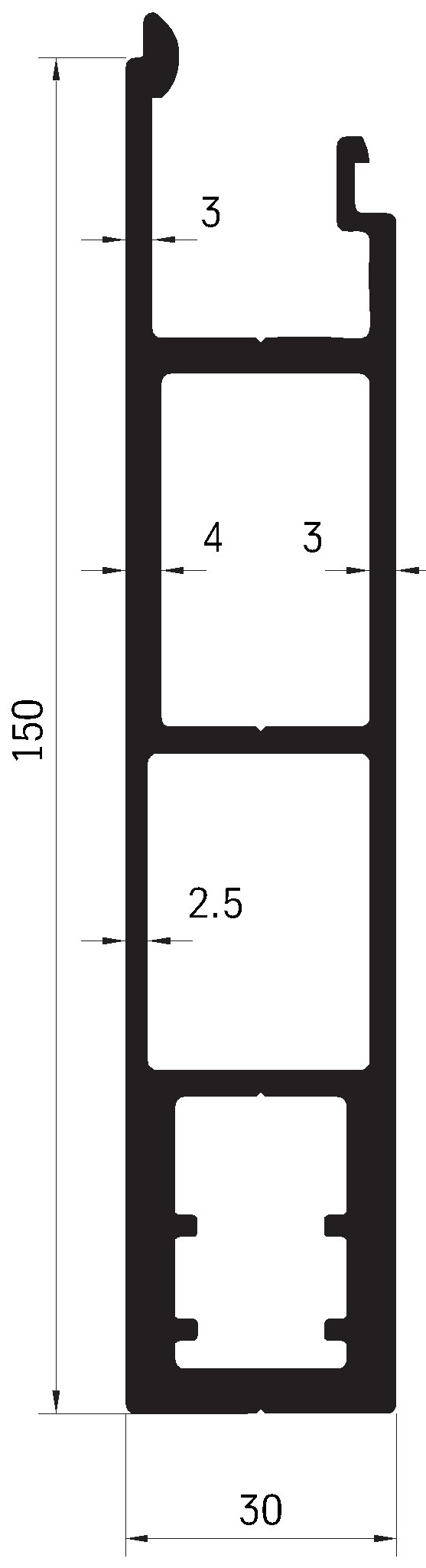 Profil bočnice sklápěče spodní 150x30 mm