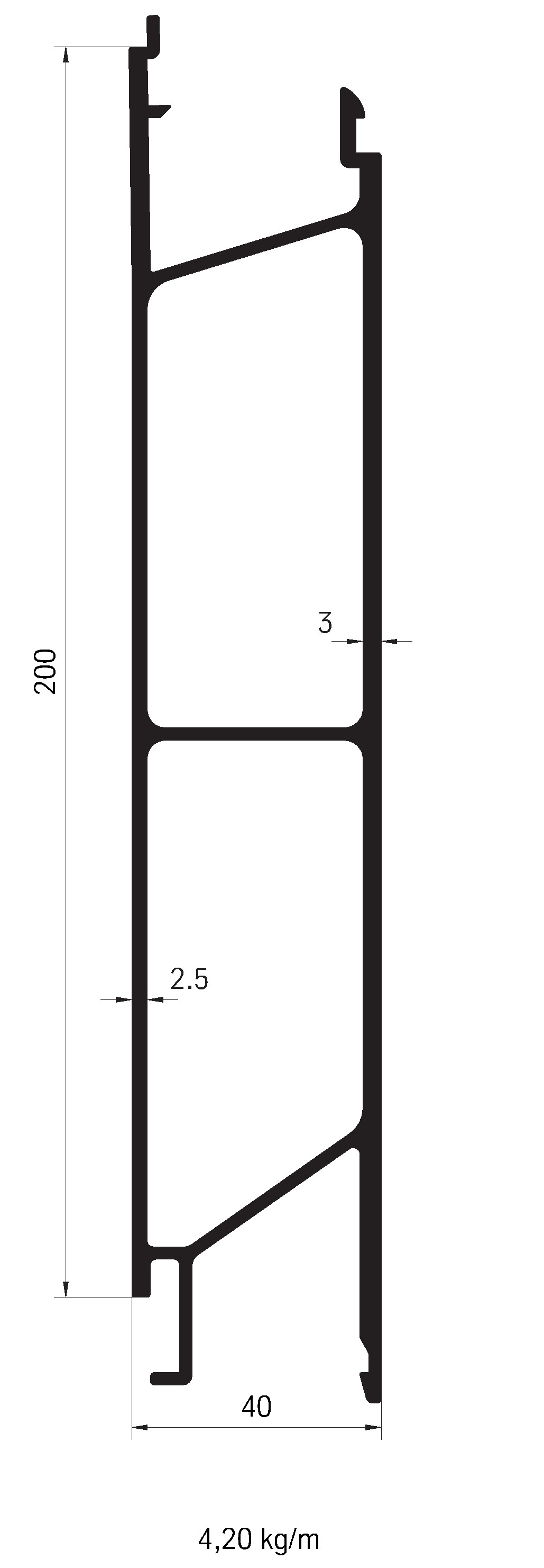 Profil bočnice sklápěče střední 200x40 mm