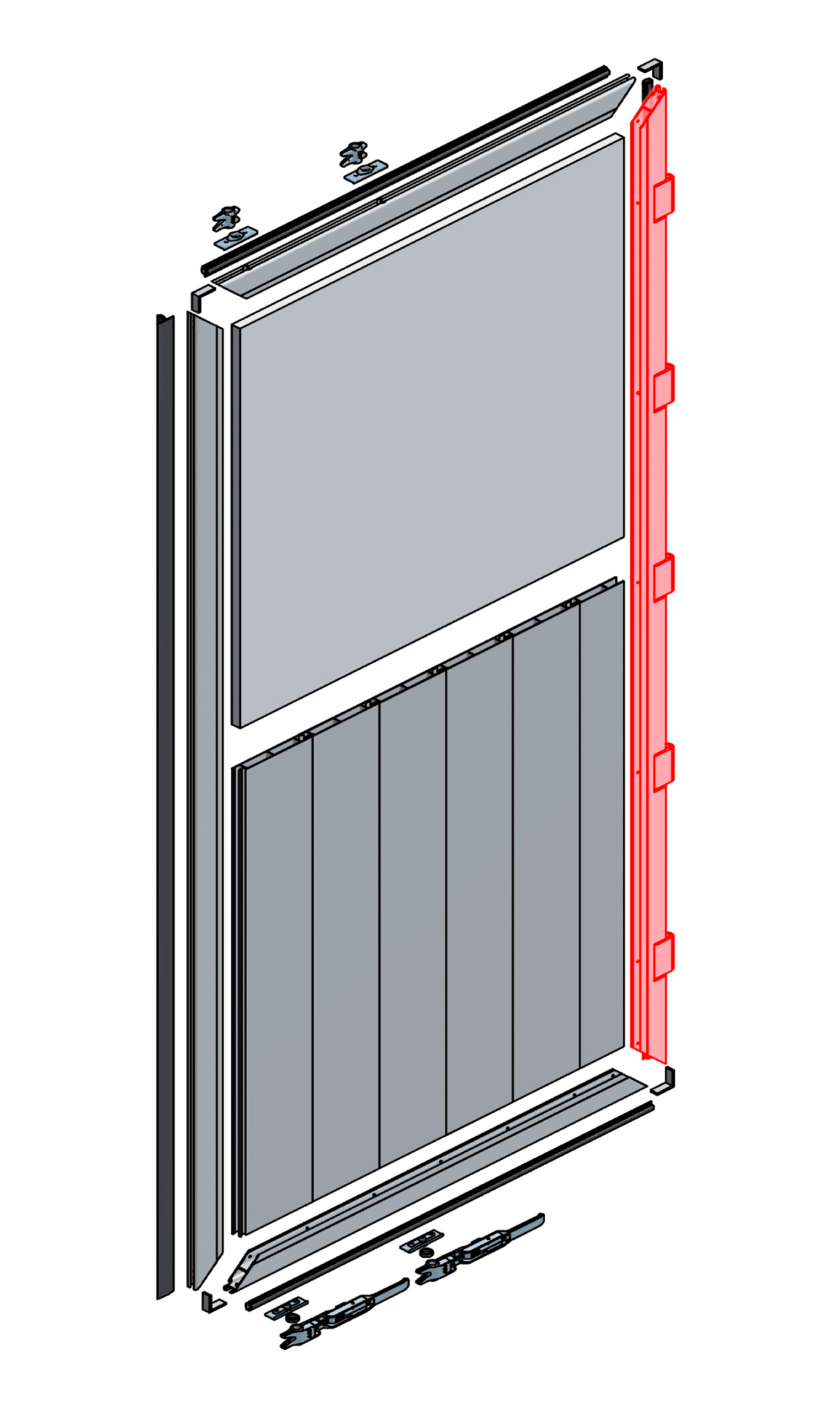 Pantový profil vrat 5 pant, 3000 mm, al, rozteč pantů 570 mm