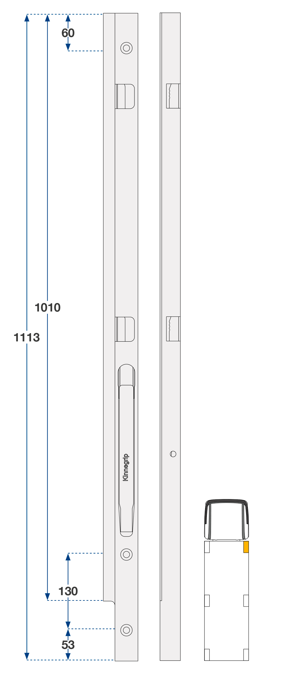 Sloupek přední kinnegrip 1000/39 mm, 2 uzávěry PP, + otvory  pro šrouby M10