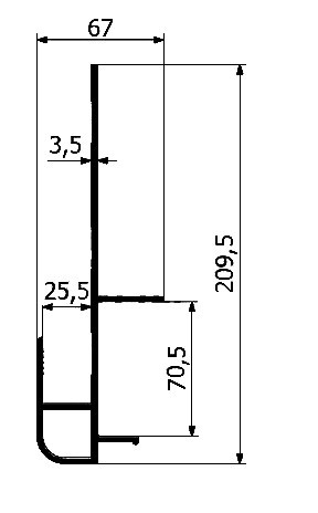 Profil skříně obvodu 70 /25 / 209 mm, Elox