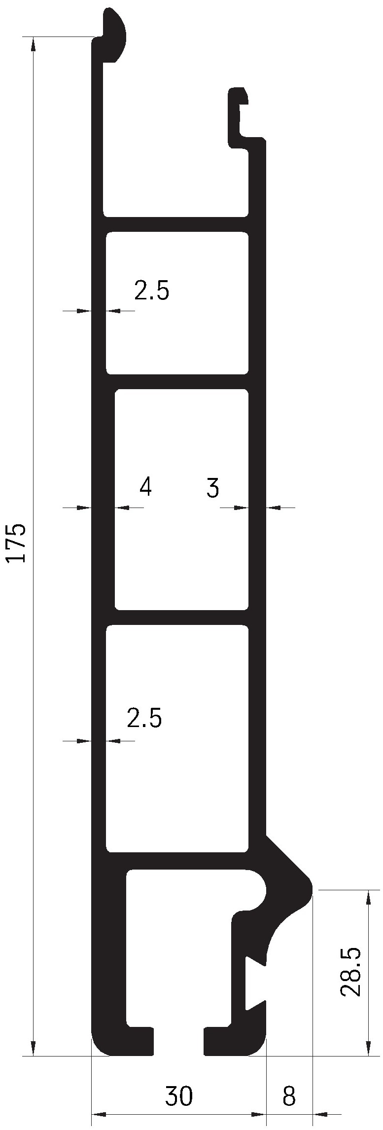 Profil bočnice sklápěče spodní 175 x30 mm