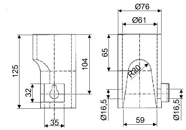 Pouzdro o 60mm - 5t, zadní pravé, pro kolík 16mm