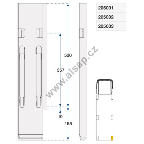 Rear right kinnegrip post ZN, 400 - 1000 mm