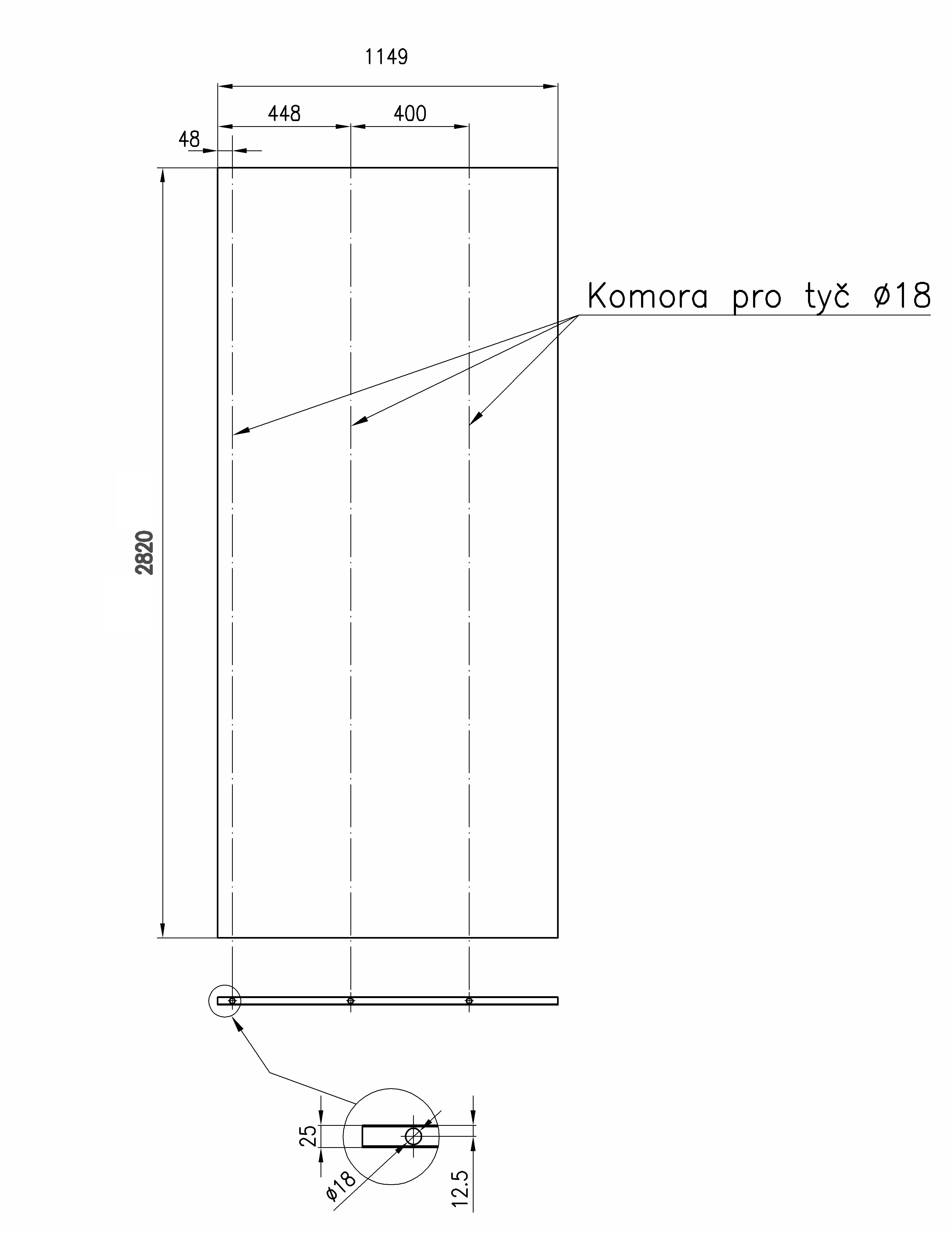 Panel pro výplň vrat, 1149 x 2820mm,  RAL9010 - bílý / POŠKOZENÁ STRANA RAL9006 - stříbrná