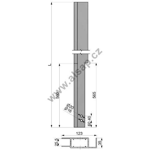 Column ZL 2500, 65/123 x 35mm + board holders, anodized, milled ALSAP