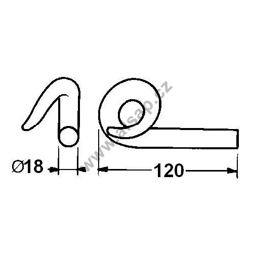 Twisted hook for chain o18mm, right