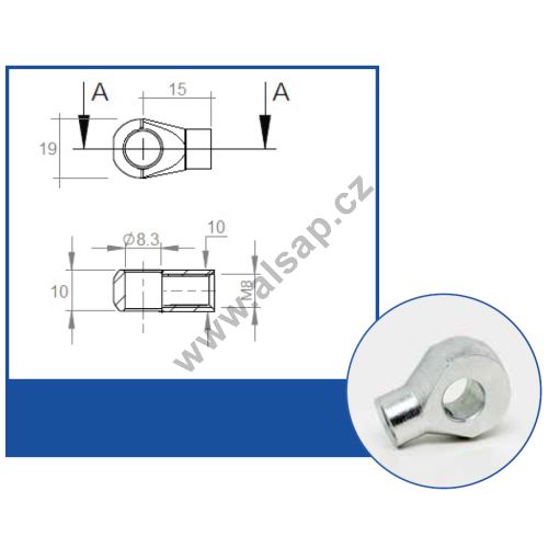 End fitting of gas spring, square eye thickness 10mm, M8