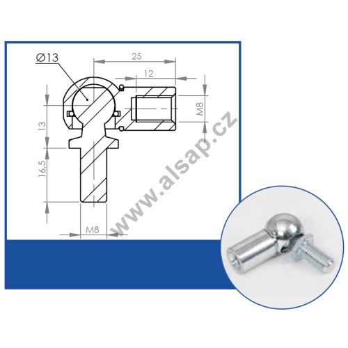 Gas strut end fitting, right-angle joint, M8