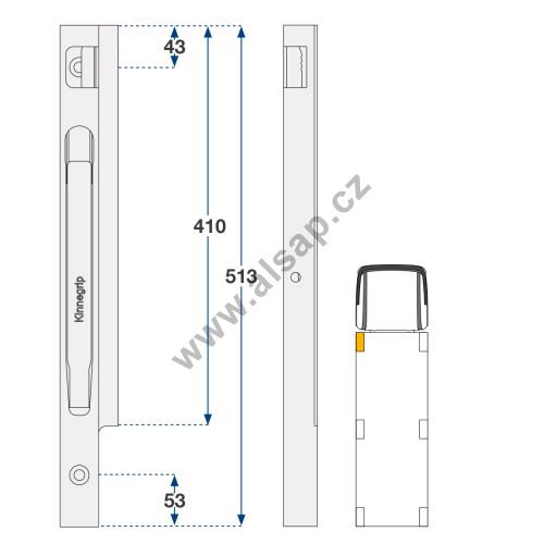 Front left kinnegrip post, + holes for M10 screws, 400 - 1000 mm