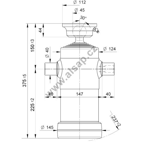 Hydraulic cylinder type S, 1040/5/124/ L1 375 mm, 8t, 180 bar