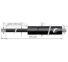 Push-type gas spring 10/21, stroke 250mm, length: 555-610mm, M8 threads