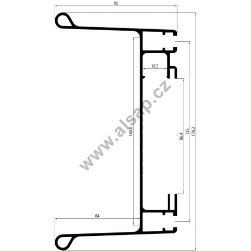 Rear bumper 2300 mm, without holes and ends, 178 x 92 mm, anodized