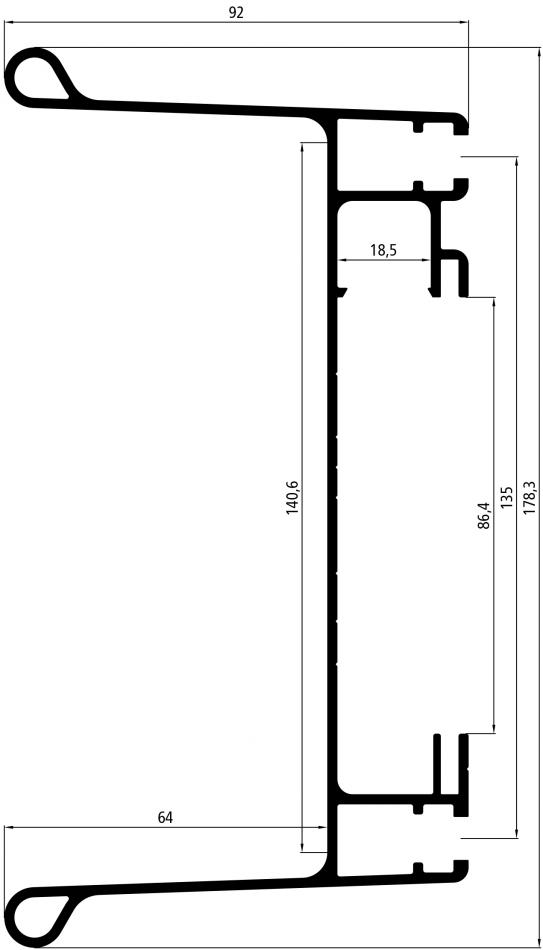 Nárazník zadní 2300 mm, bez otvorů a koncovek, 178 x 92 mm, elox